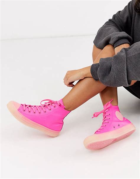 Converse Chuck Taylor Hi Leather Neon Pink Trainers Asos