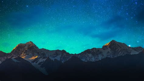 Nature Landscape Mountains Stars Night Sky Snowy Mountain Clouds