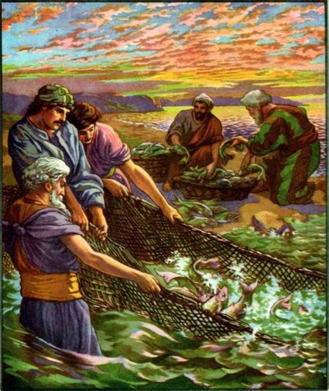 Catching Fish Bible Illustrations Miracles Of Jesus Jesus Painting