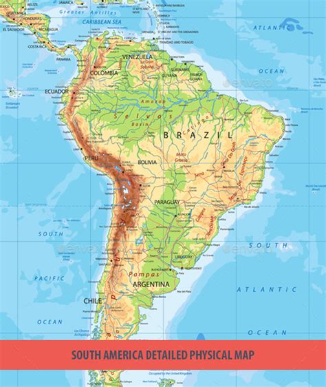 South America Detailed Physical Map By Cartarium Graphicriver