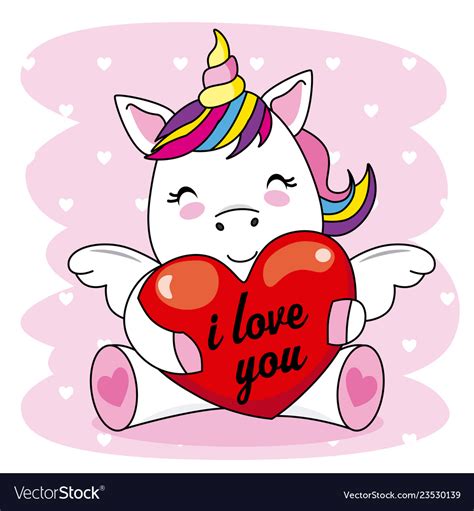 Cute Unicorn Hugging A Heart Royalty Free Vector Image