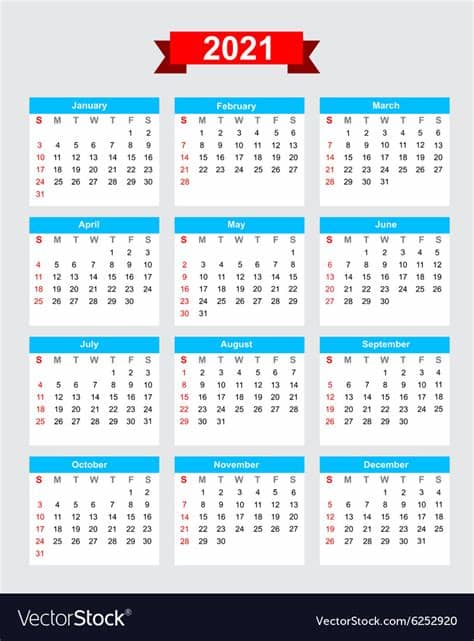 This is free 2021 calendar image with weeks starting with monday. 2021 calendar week start sunday Royalty Free Vector Image
