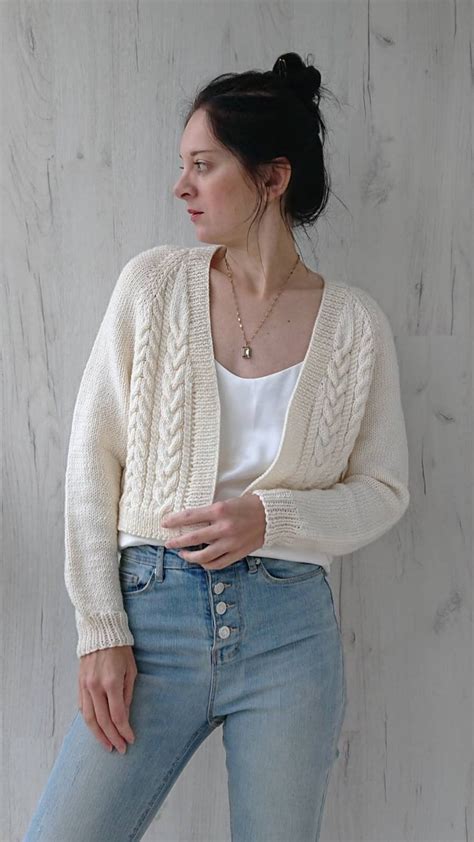 Chunky Cable Knit Cropped Cardigan For Women Aran Handmade Etsy