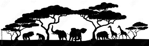 Silhouette African Safari Animal Landscape Scene Stock Vector Adobe Stock