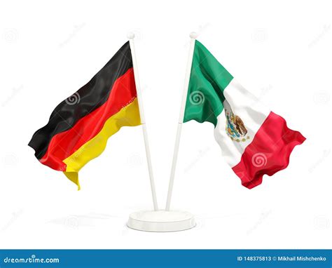 two waving flags of germany and mexico isolated on white stock illustration illustration of