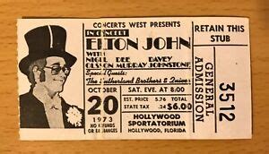 Elton John Hollywood Fla Concert Ticket Stub Goodbye Yellow Brick