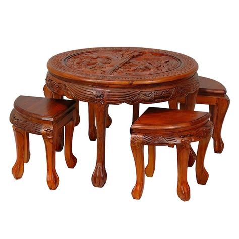 Oriental Furniture Mahogany Round Coffee Table At