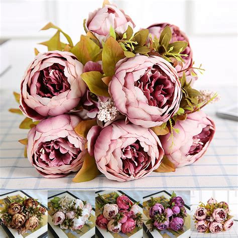 holiday clearance vintage artificial peony silk flowers bouquet for wedding party office hotel