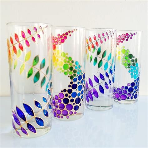 Rainbow Drinking Glasses Set Of 2 Couple Colorful Hand Etsy
