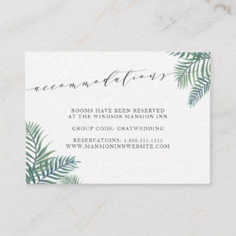 Ideally, this insert would be separate from reply, directions, or reception cards, and include the. Tropical Foliage Wedding Hotel Accommodation Cards ...