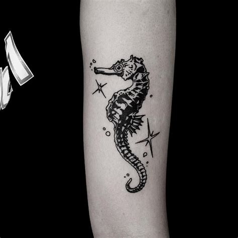 Black And White Seahorse Tattoo Done At Bk Ink Studio Inked On The Left