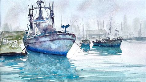 Watercolor Boat In A Seascape Loose Painting Demonstration Youtube