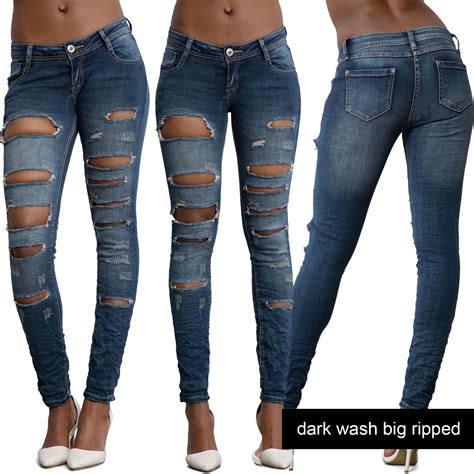 womens ripped jeans stretch faded slim fit ladies skinny denim size 6 8 10 12 14 ebay