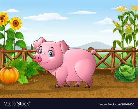 Cartoon Pig With Farm Background Royalty Free Vector Image