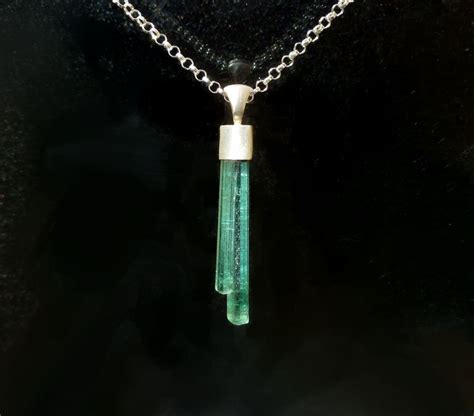Blue Green Tourmaline Pendant Natural Raw Crystal By Jimcolony