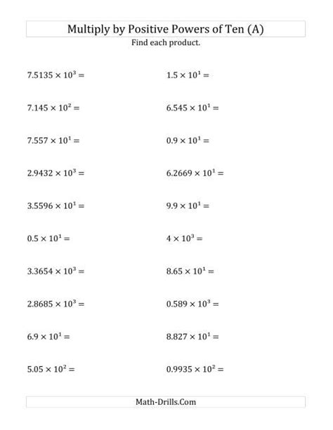 Multiplying Decimals By Positive Powers Of Ten Exponent Form A