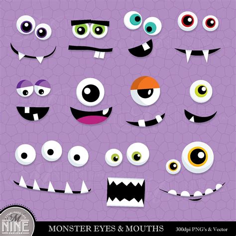 Monster Eyes And Mouths Clip Art Monster Faces Clipart Etsy