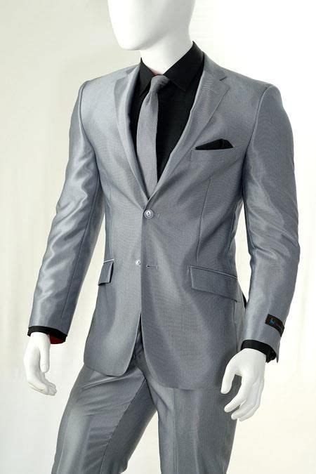 Flashy And Shiny Silver Gray Slim Fit Suit For Men Grey Suit Men