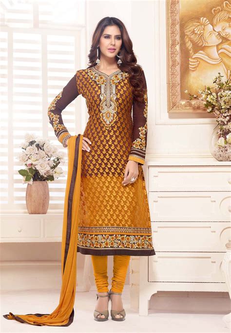 Mustard Brasso Churidar Suit 69015 Indian Dresses Churidar Suits