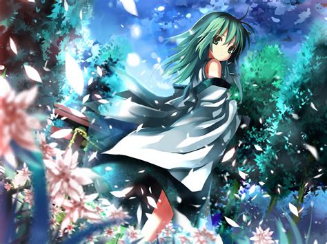 壁纸 1440x1080像素 衣服 分离 Eefy 游戏 绿色 头发 日本 Kochiya 米子 花瓣 萨纳