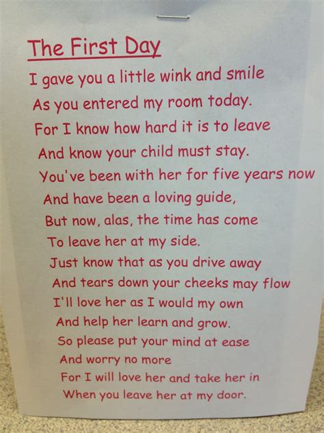 First Day Of Kinder Poem For Parents I Might Need To Remember This