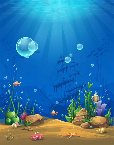 Vector Cartoon Underwater World Childrens Paintings Background Material