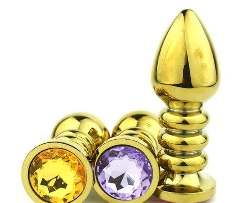 Mm Stainless Steel Screw Thread Golden Jewel Anal Plug For Women