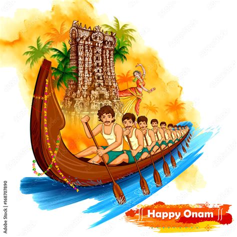 Meenakshi Temple Backdrop Snakeboat Race In Onam Celebration Background
