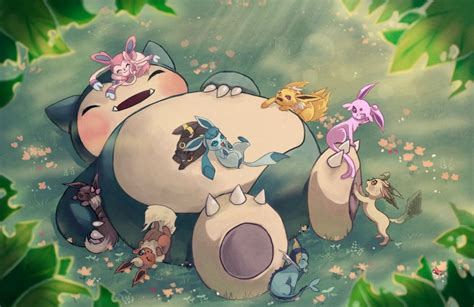 Lets All Play On Snorlax While He Sleeps Pokemon Cute Pokemon