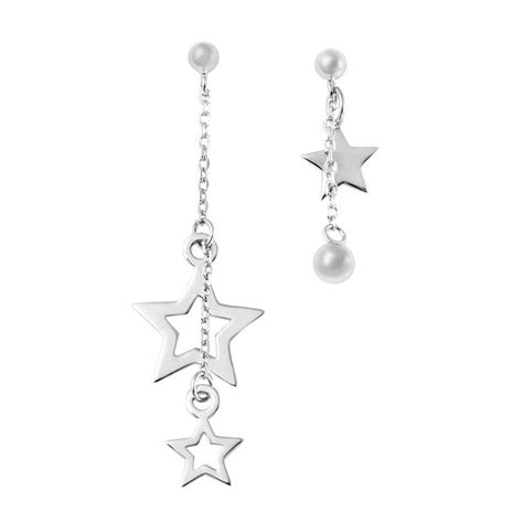 Star Design Dangle Earrings In Rhodium Plated Sterling Silver 3850396