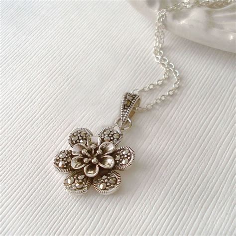 Sterling Silver Marcasite Flower Necklace