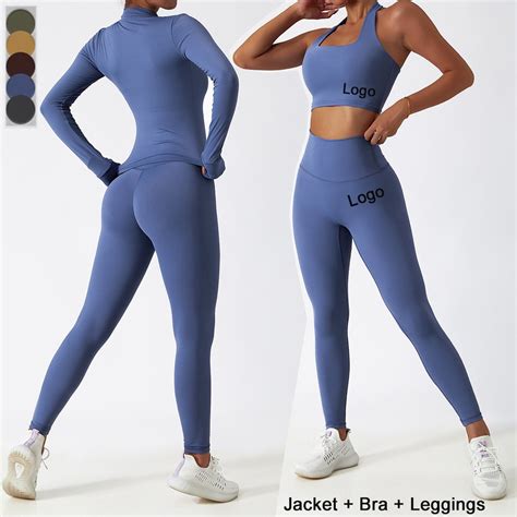 wholesale custom tracksuits 2 3 pieces fitness yoga set women solid color running gym suit long
