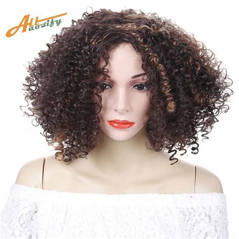 Allaosify Brown Synthetic Curly Wigs For Women 9 Colors Ombre Short
