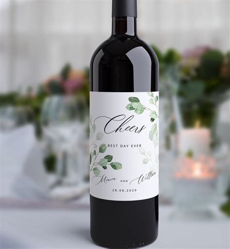 Greenery Wedding Wine Bottle Label Template Printable Eucalyptus Wine