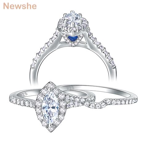 Newshe 2 Pieces 925 Sterling Silver Wedding Engagement Ring Set For