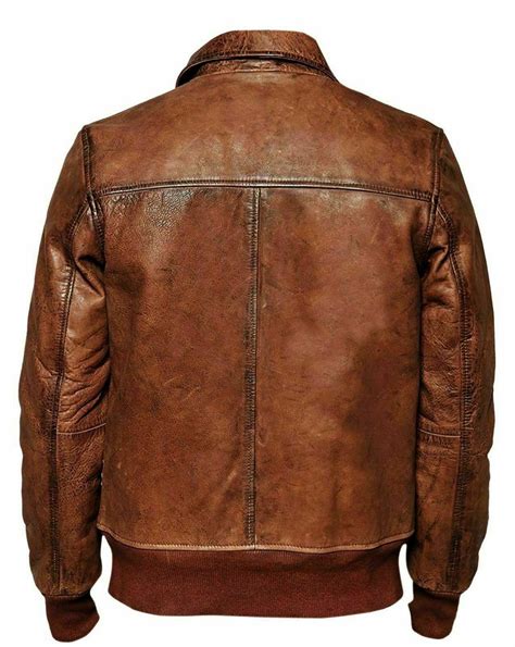 Stylish Mens Vintage Distressed Brown Bomber Winter Leather Biker