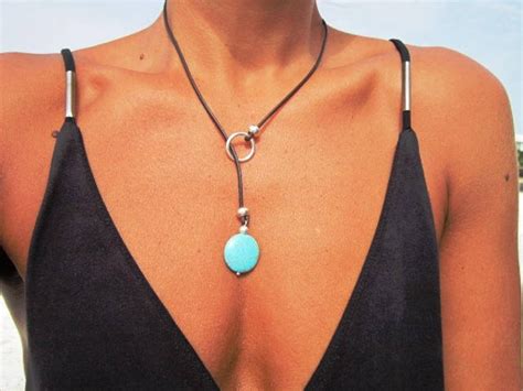 Turquoise Leather Necklace Lariat Necklace Y Shapped Etsy