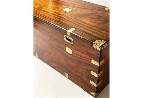 Trunk 19th Century Camphorwood And Brass Bound With Rising Lid And