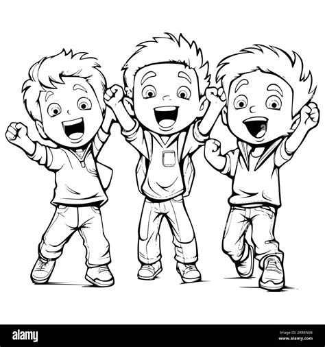 Cheerful Little Boys Coloring Page For Kids Stock Vector Image And Art