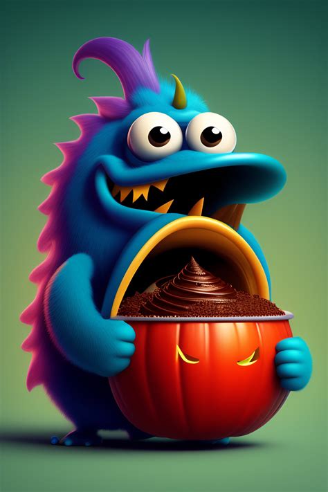 lexica cartoon monster hallowen eating chocolate