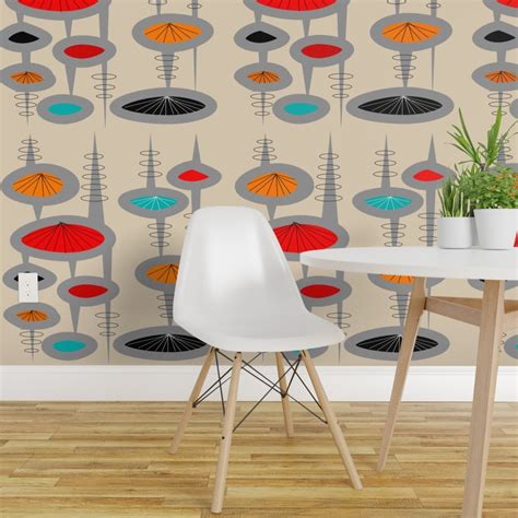 Peel And Stick Wallpaper 2ft Wide Atomic Era Space Age Inspired Mid