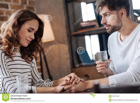 Pleasant Handsome Man Looking At His Girlfriend Stock Photo Image Of