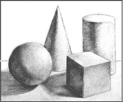 Four Basic Shapes Drawn To Show Three Dimensions Geometric Drawing