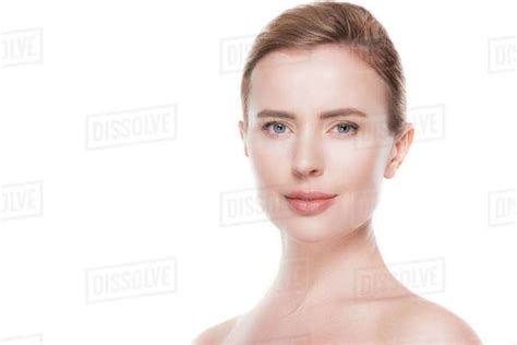 Portrait Of Woman With Clean Fresh Skin Isolated On White Stock Photo