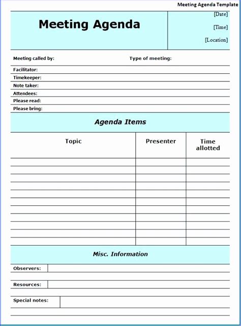 Meeting Agenda Excel Template