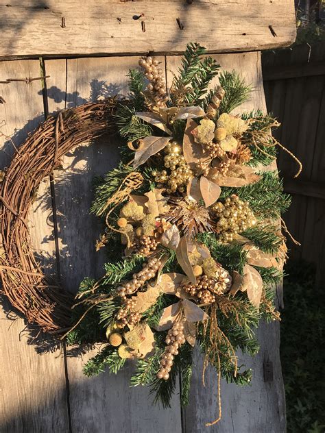 Gold All Winter Long After Christmas Pine On Grapevine Wreath Etsy