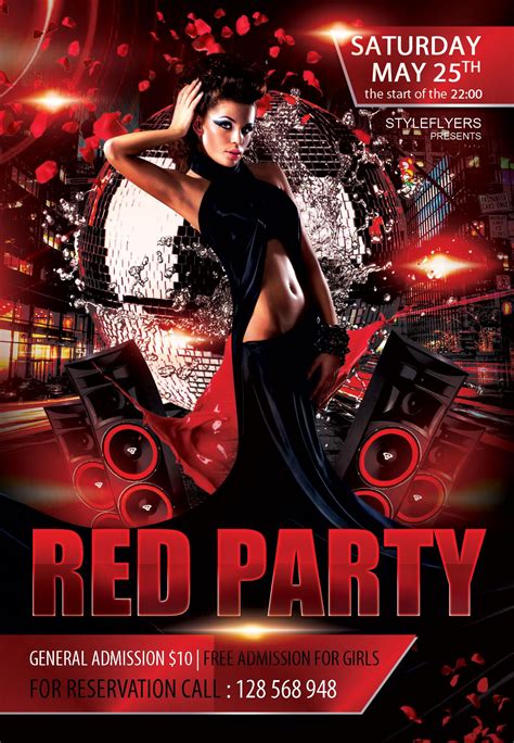 free red party flyer psd template club dance event house music night