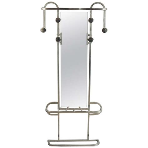 French Art Deco Aluminum Hall Tree Or Coat Rack With Large Mirror At