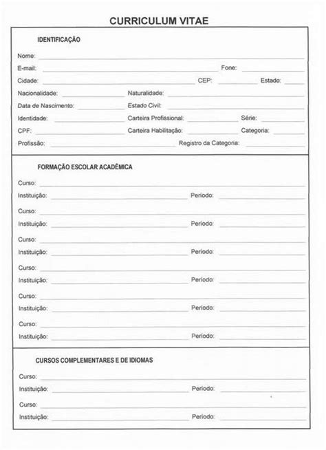 Curriculum Vitae Simples Pronto Para Preencher E Imprimir 2016 1