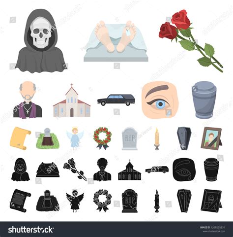 Funeral Ceremony Cartoon Black Icons Set Stock Vector Royalty Free 1266525331 Shutterstock